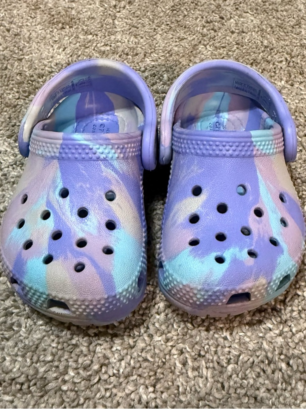 CROCS Kids Pastel Lavender & Aqua Tie-Dye Clog Sandals